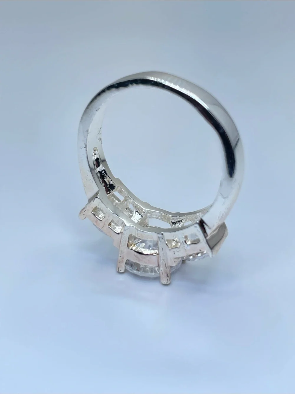 Swarovski Crystal Elements 3 Stone Ring Round Cut Silver Sz 6 Statement Bridal